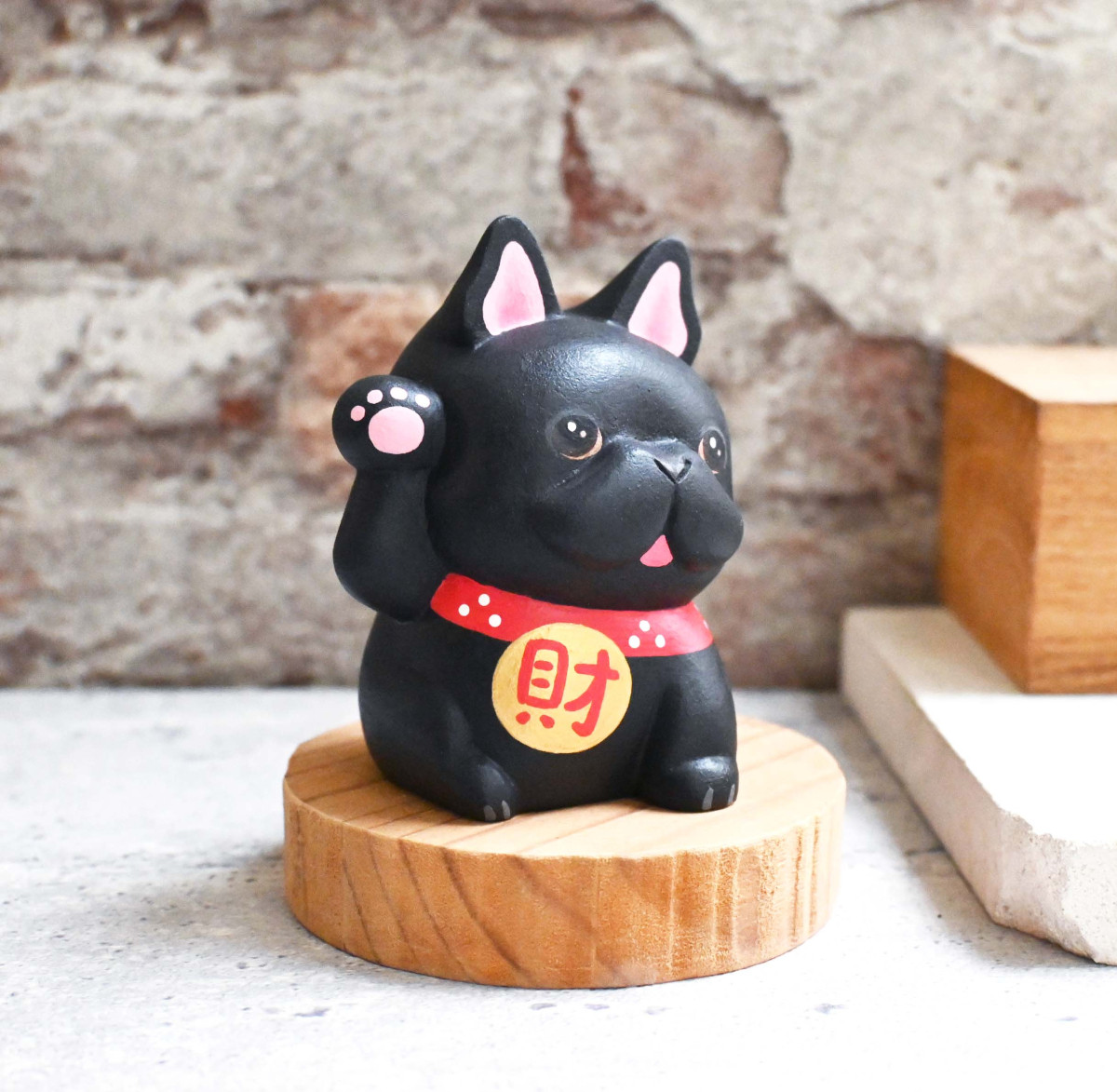 狗來富 招財法鬥犬 黑法鬥 手工雕刻療癒擺飾小木雕擺飾 名片架