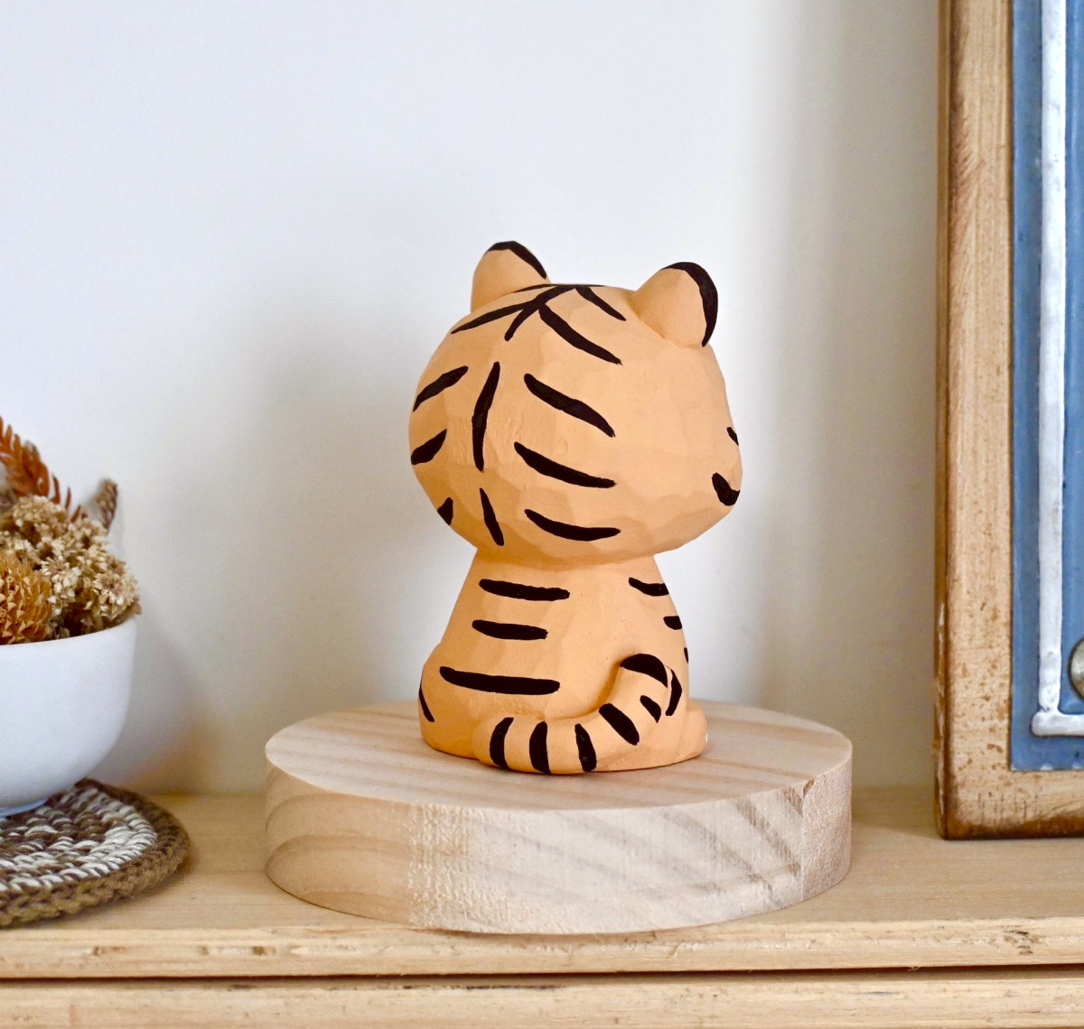 Q萌小老虎 可愛療癒手工雕刻 小木雕公仔 擺飾