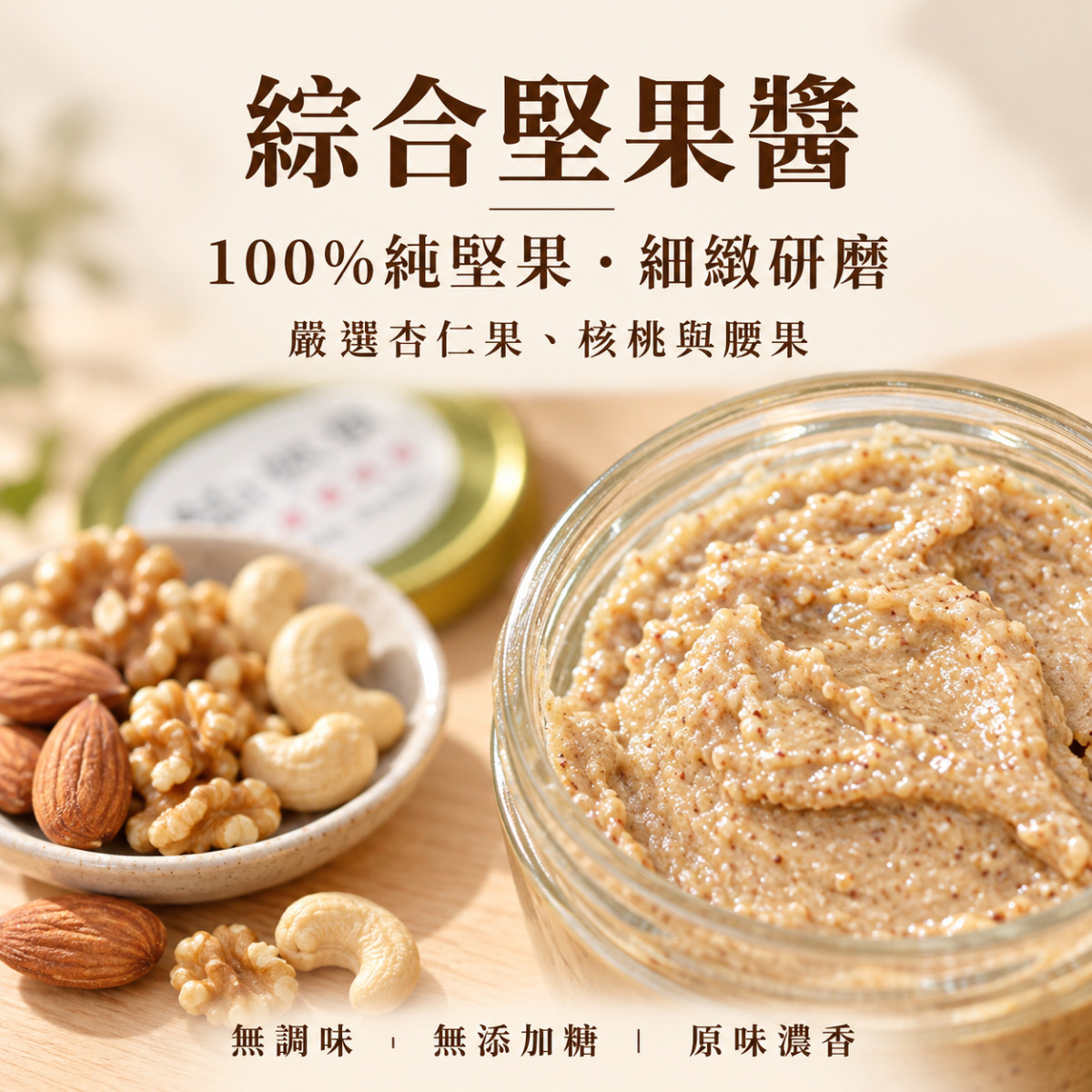 【醬媽媽】綜合堅果醬 (無糖) 200g ｜腰果、核桃、杏仁完美黃金比例，高蛋白飲食首選 極致純粹