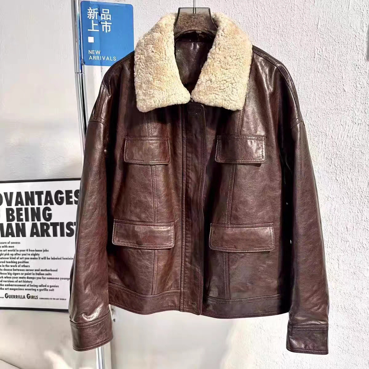 羽絨皮衣 羊羔毛領 油蠟綿羊皮