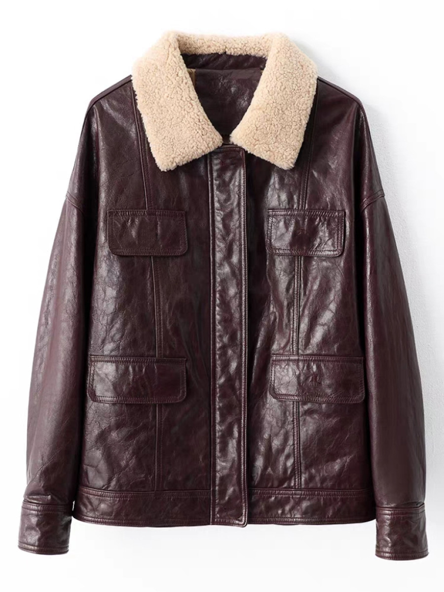 羽絨皮衣 羊羔毛領 油蠟綿羊皮