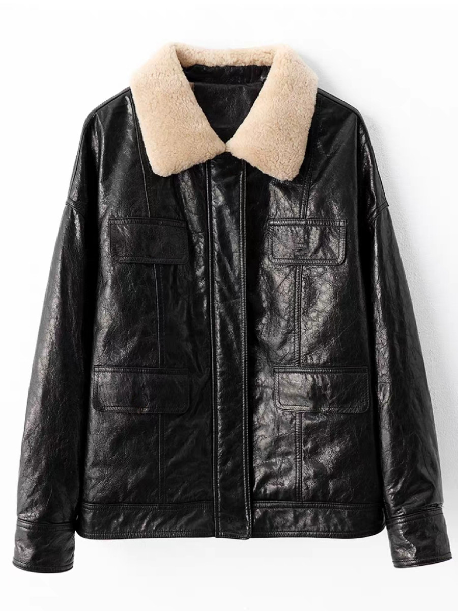 羽絨皮衣 羊羔毛領 油蠟綿羊皮