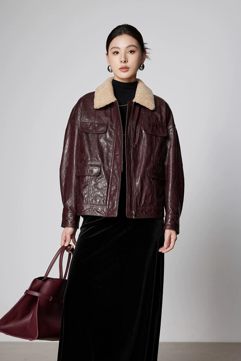 羽絨皮衣 羊羔毛領 油蠟綿羊皮