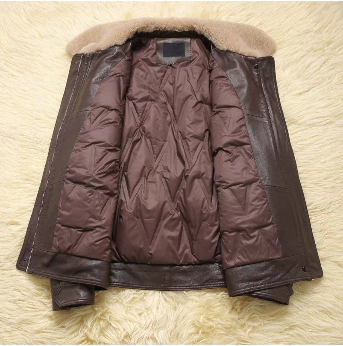 羽絨皮衣 羊羔毛領 油蠟綿羊皮