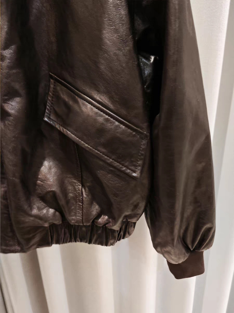 羽絨皮衣 領子有扣帶 袖口羅紋款 油蠟綿羊皮  黑色 酒紅 咖啡