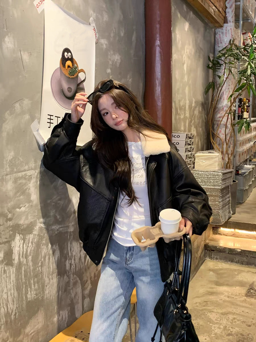 羽絨皮衣 毛領可拆 oversized款 油蠟綿羊皮