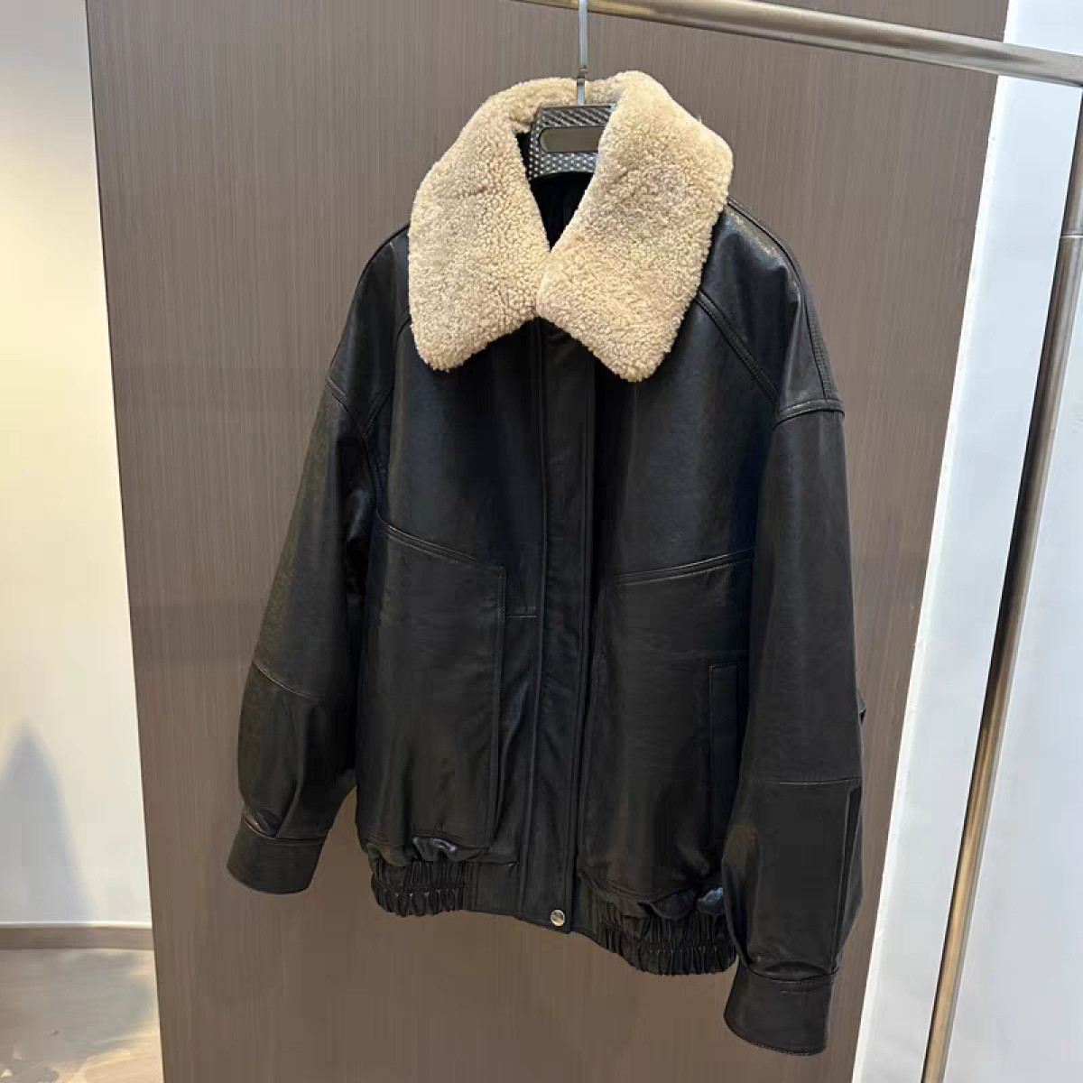 羽絨皮衣 毛領可拆 oversized款 油蠟綿羊皮