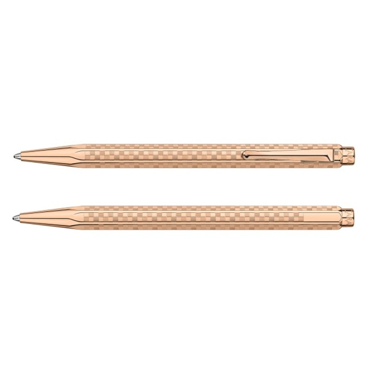 【長益鋼筆】caran d'ache 卡達 艾可朵 Damier 棋盤格 玫瑰金原子筆套裝 搭配黑色皮革筆套 8902.567 瑞士