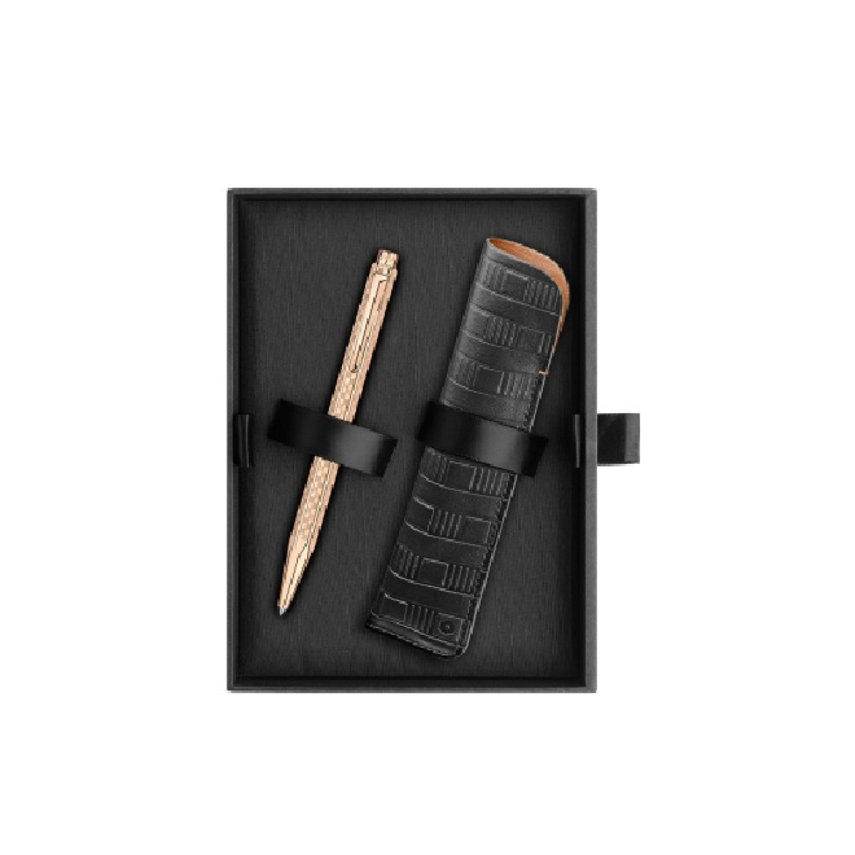 【長益鋼筆】caran d'ache 卡達 艾可朵 Damier 棋盤格 玫瑰金原子筆套裝 搭配黑色皮革筆套 8902.567 瑞士