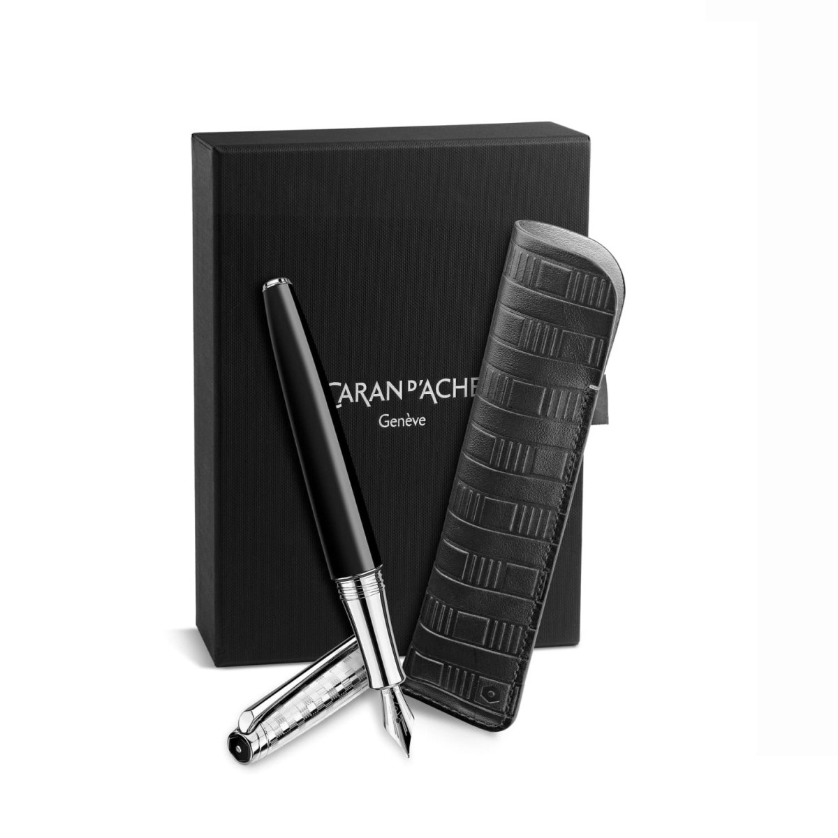 【長益鋼筆】caran d'ache 卡達 Léman 利曼 Damier 棋盤格 鋼筆套裝 黑色皮革筆套 瑞士