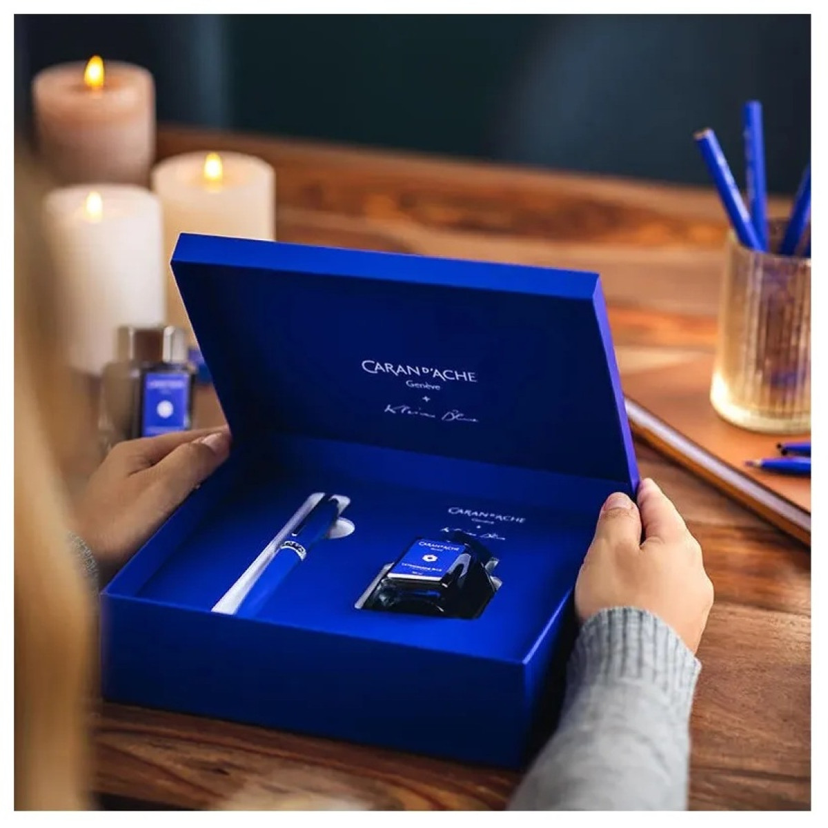 【長益鋼筆】卡達 caran d'ache 利曼 leman 套裝 KLEIN BLUE 克萊因藍 18K 鋼筆墨水禮盒 瑞士