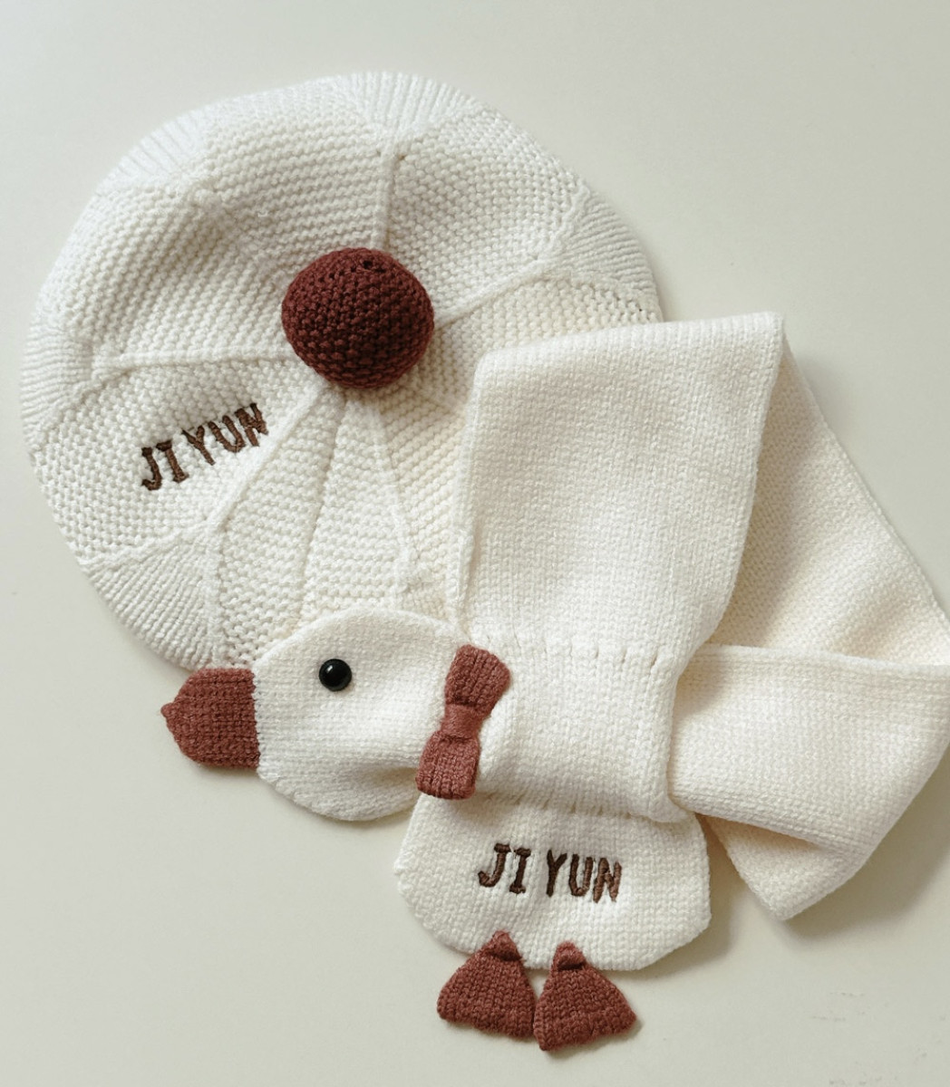 韓國刺繡｜唯美冬季針織刺繡貝蕾帽