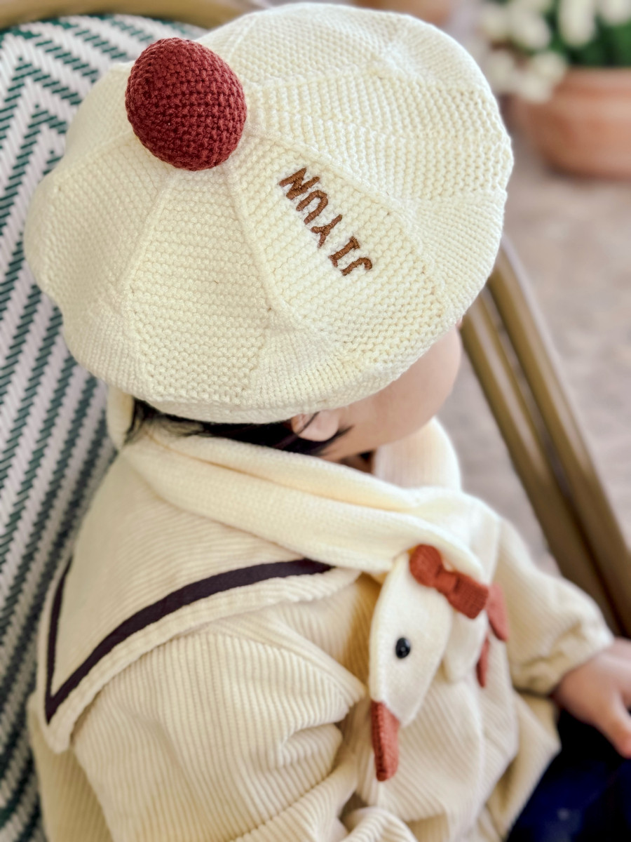 韓國刺繡｜唯美冬季針織刺繡貝蕾帽